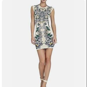 BCBGMAXAZRIA Tiger Lily ELLENA Luxe Floral SCUBA BODYCON DRESS Sz Large